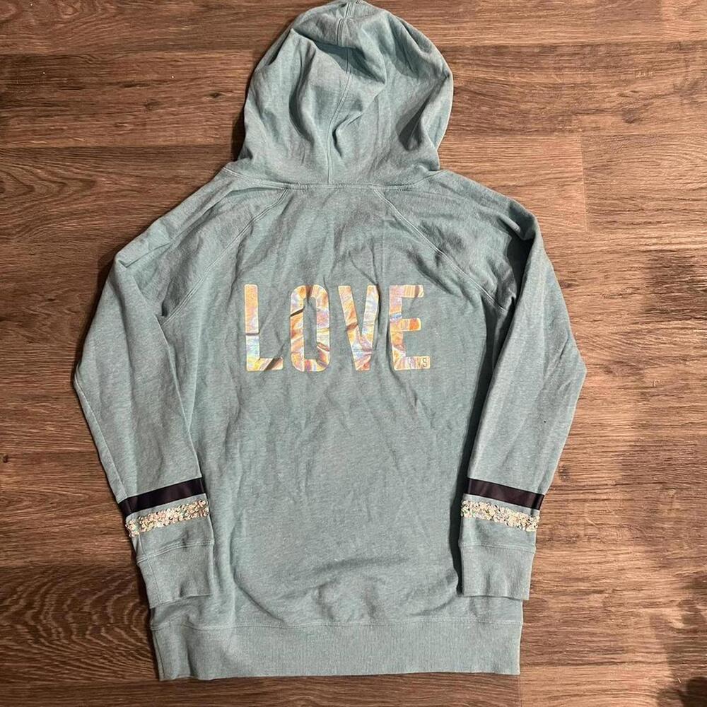 Victoria's Secret blue hoodie with sequin sleeves and hood